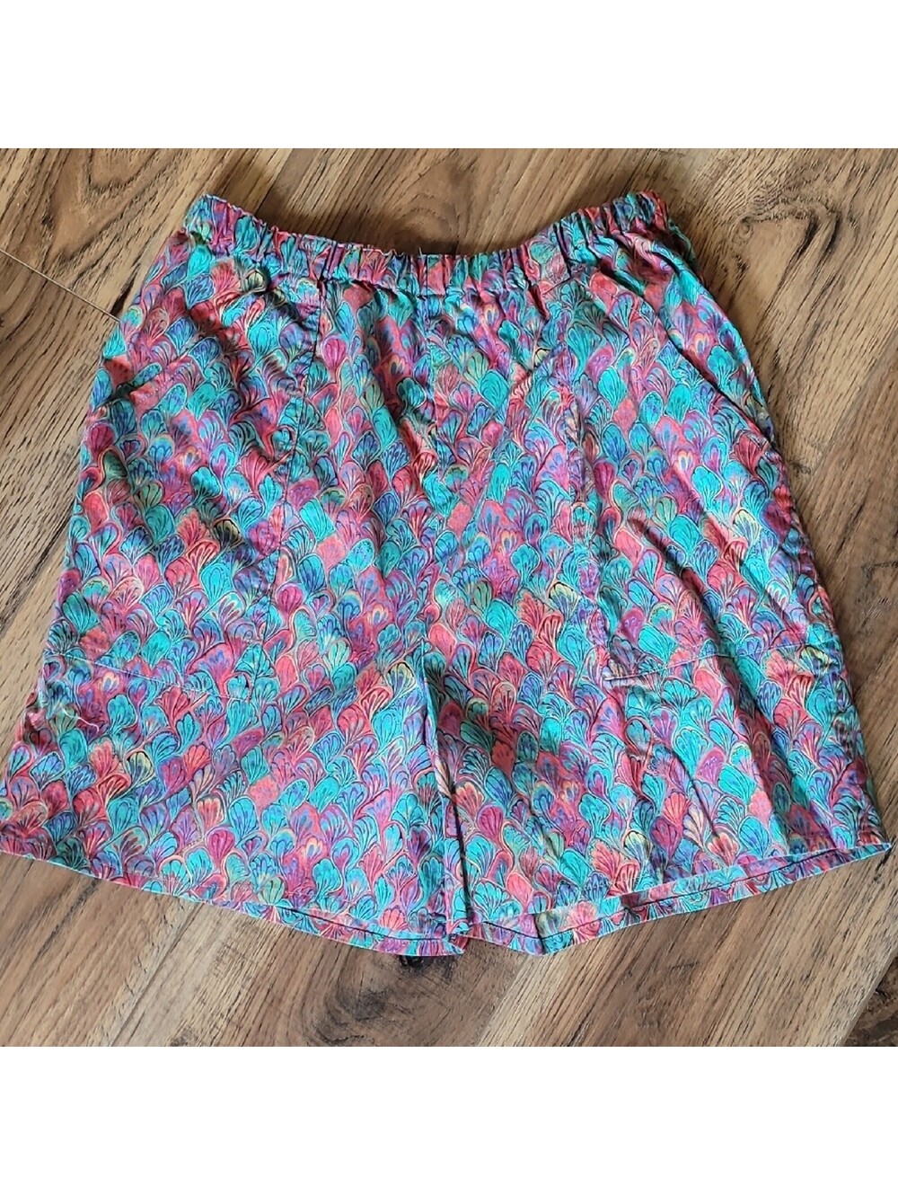 Vintage Colorful Handmade Shorts, Size S, Teal, Blue, Red, Summer